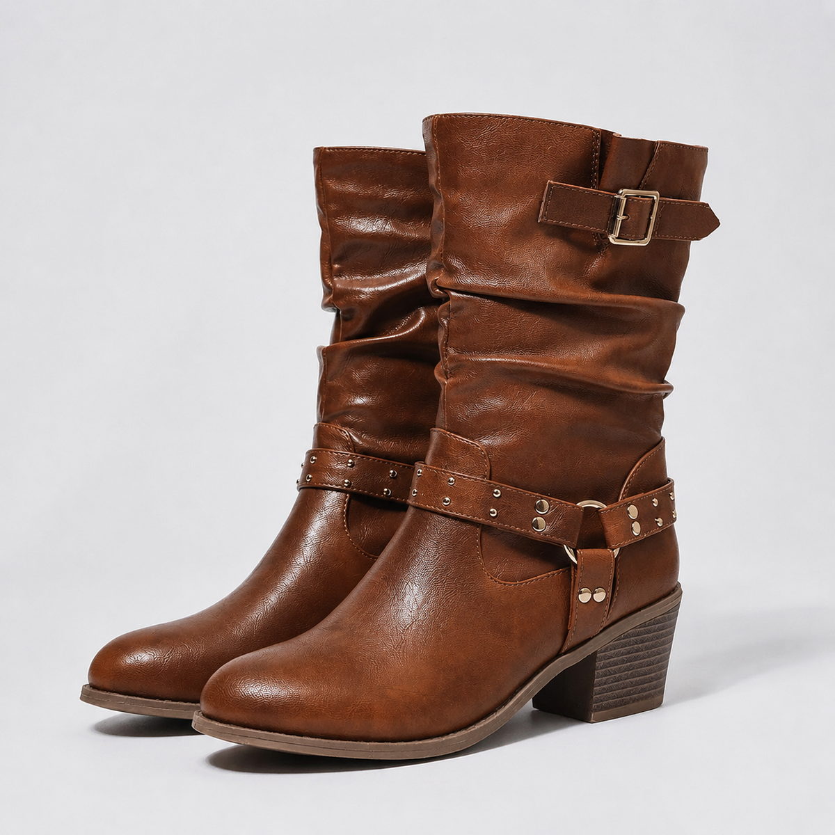 Women Leather Boots Western Thick