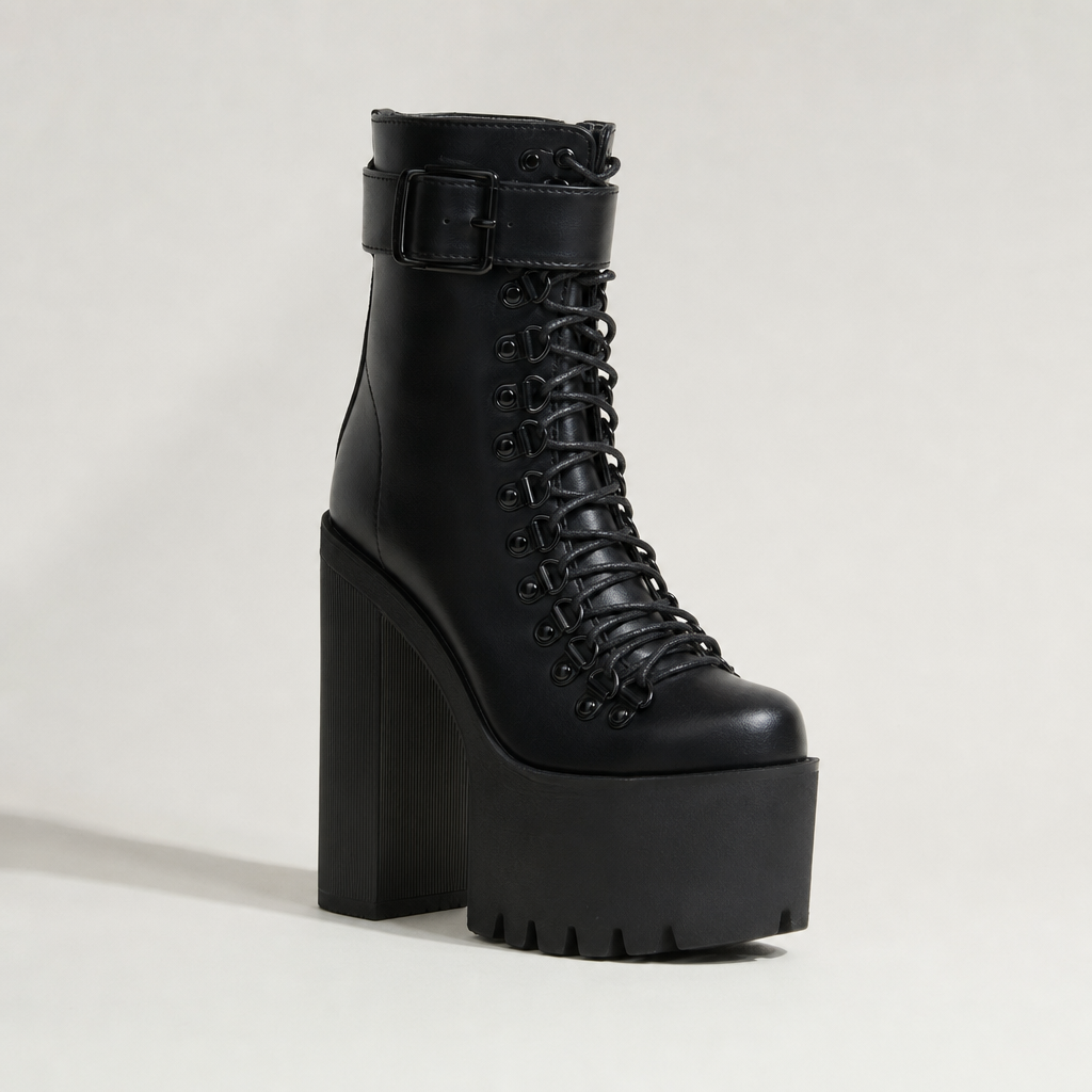 women platform boots leather motorcycle