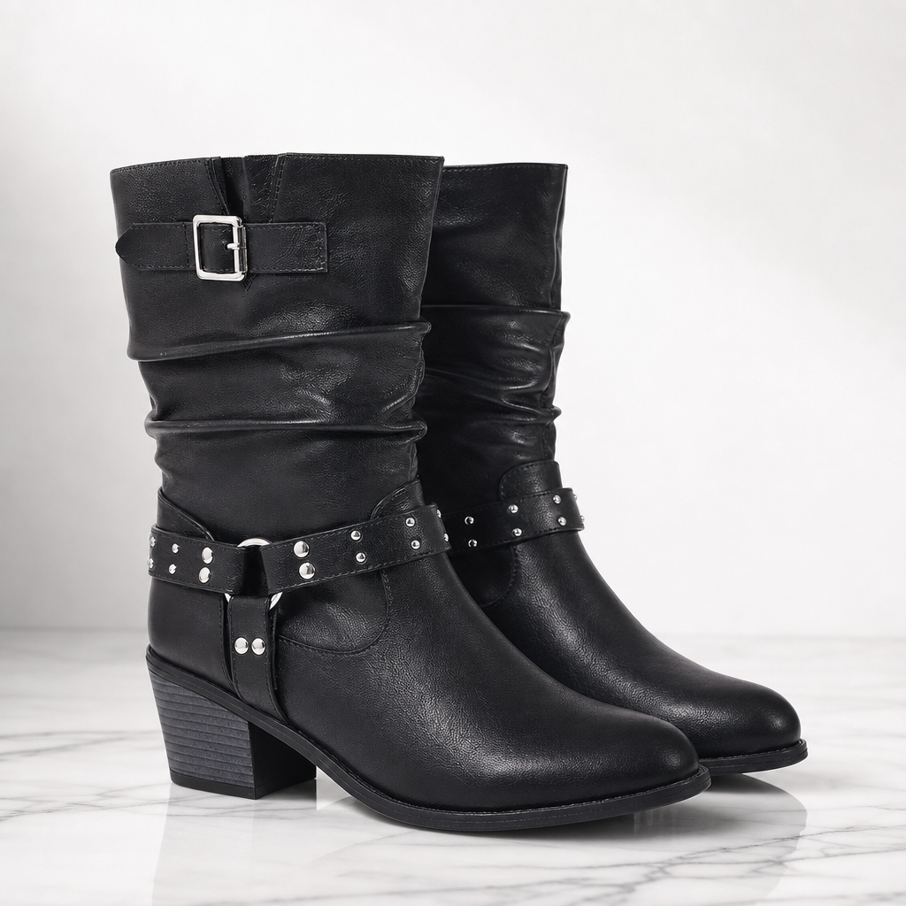 Women Leather Boots Western Thick